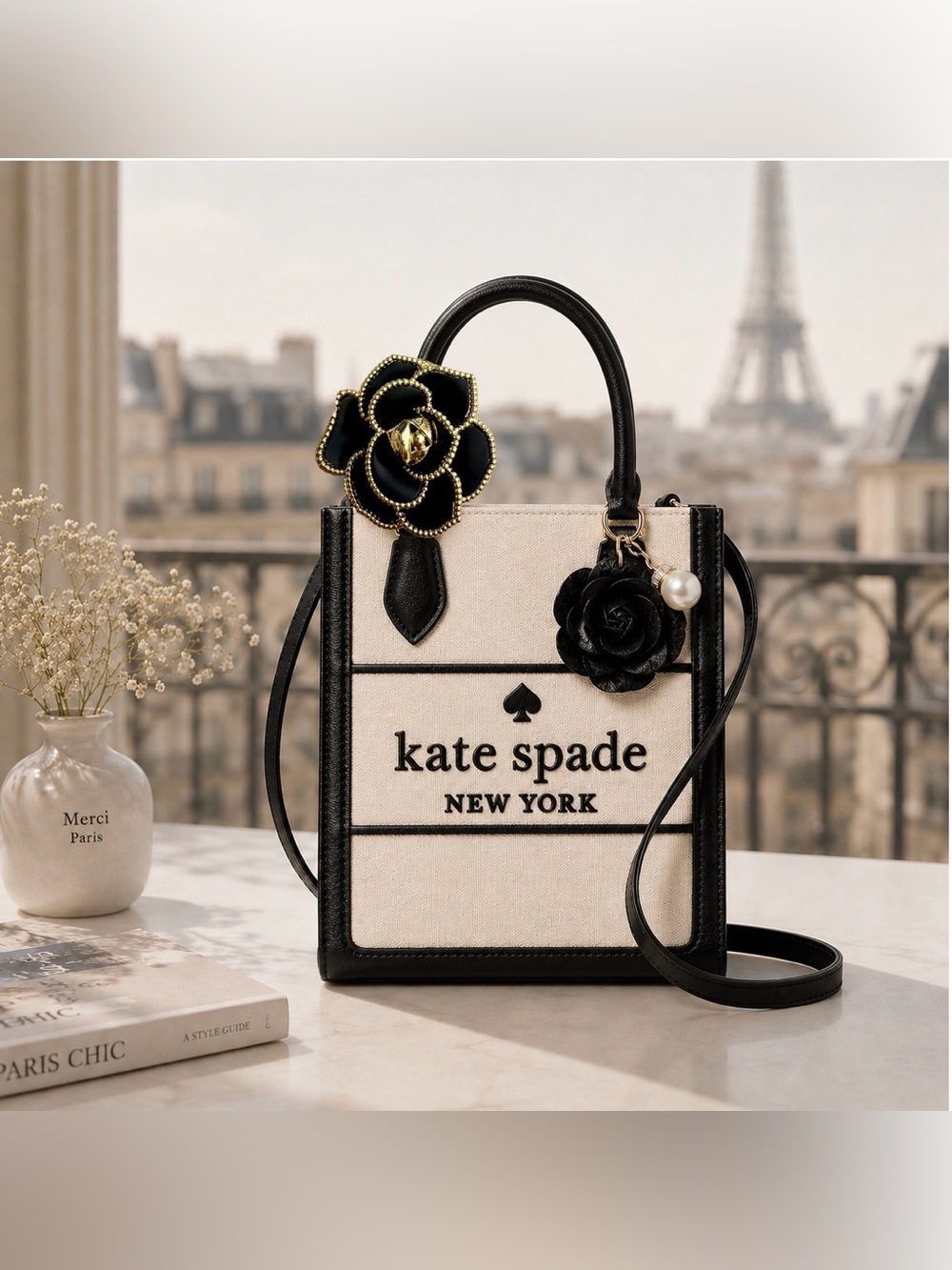 kate spade Canvas Mini Tote with Camellia Charm - From New York to Paris